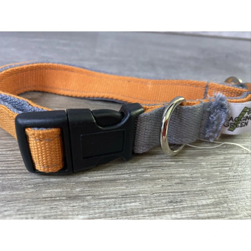 Wagging‎ Green Eco Hip Bamboo Dog Collar Medium Orange Grey 3/4